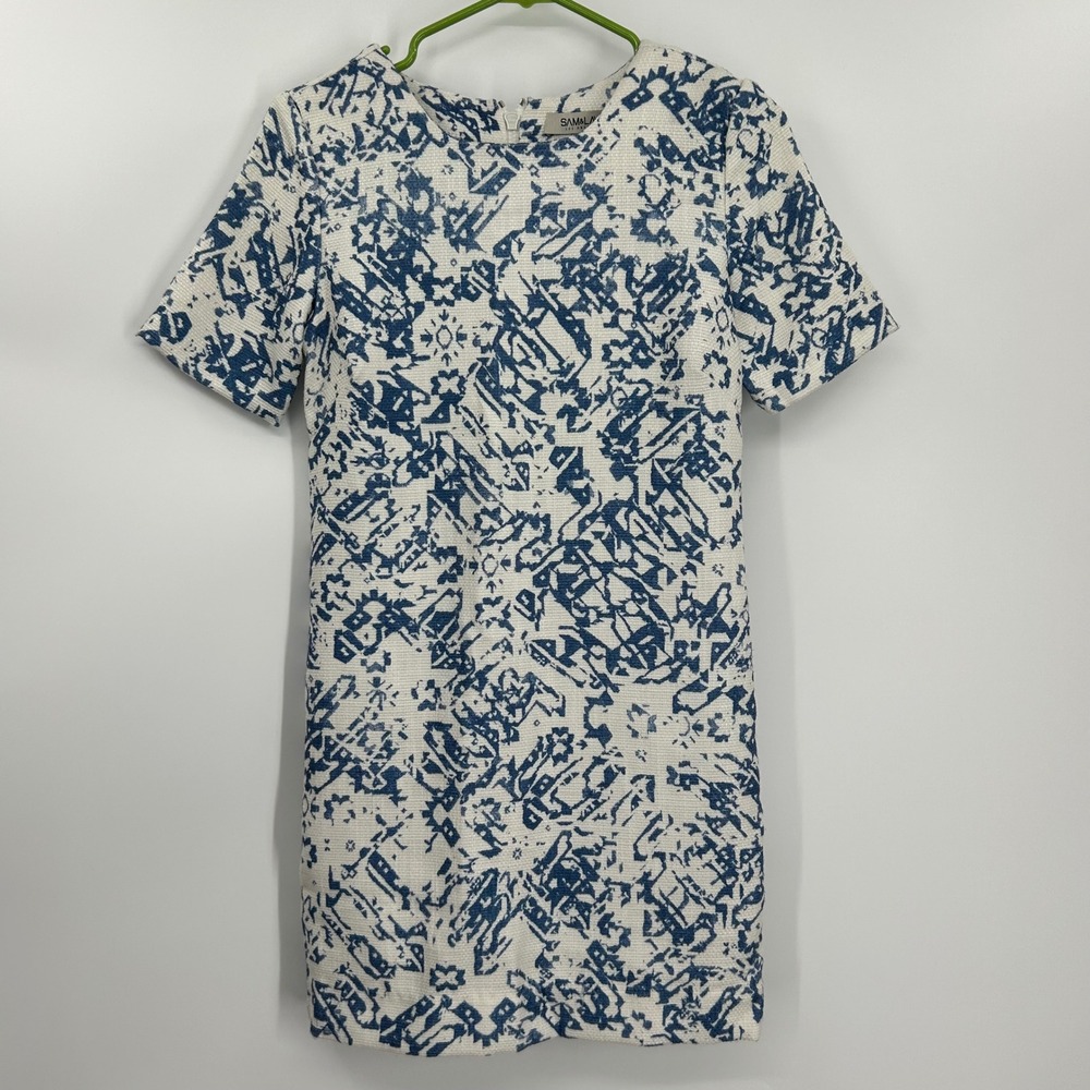 Sam & Lavi Los Angeles Blue White Abstract Textured Shift Mini Dress XS